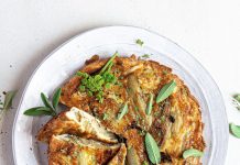 Tortilla di finocchi arrosto, porri ed erbe aromatiche