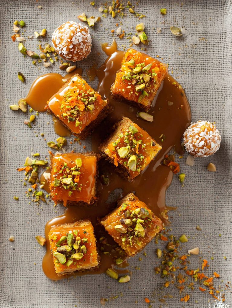 Cubotti di carote con caramello salato al cioccolato bianco