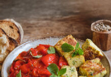 Peperonata con cubotti di frittata alla menta