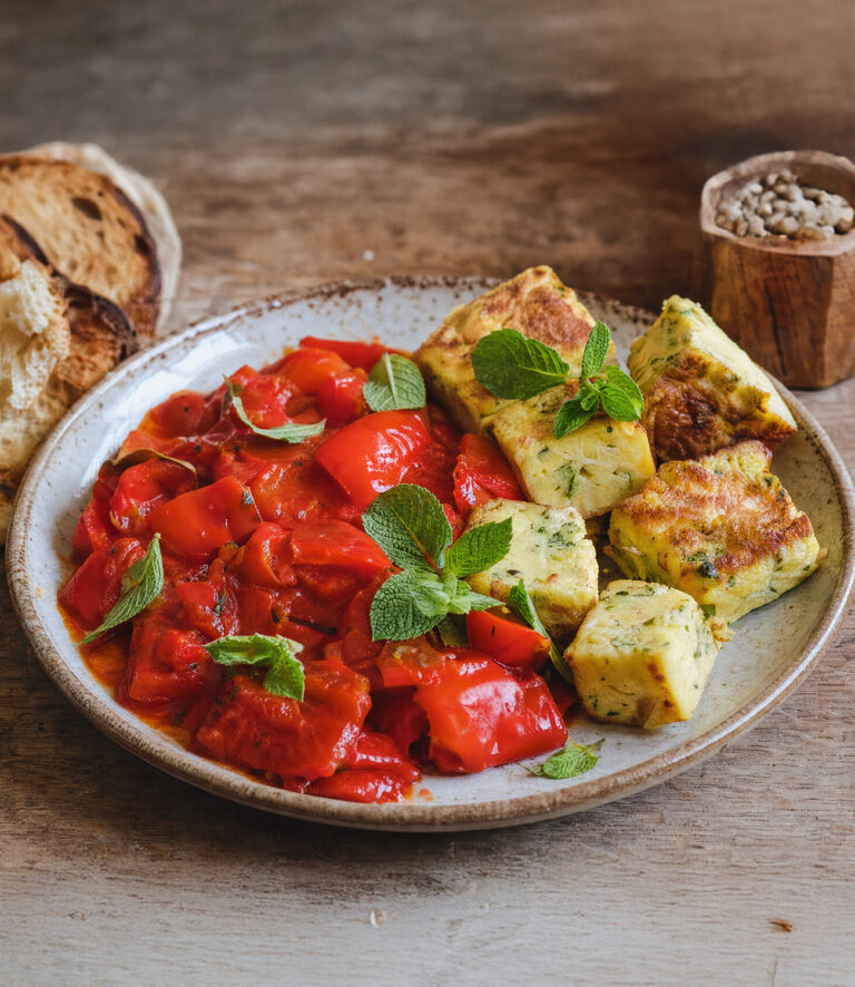cubotti-frittata-menta Peperonata con cubotti di frittata alla menta