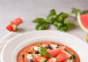 Gazpacho con anguria, stracciatella e olive taggiasche