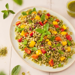 Orzo con pesto di menta e peperoni tricolore