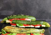 Sandwich di zucchine con brie, pomodori e salsa ai cucunci