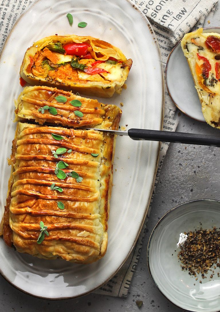 Strudel con peperoni, patate dolci e doppia scamorza