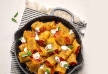 Paccheri gratinati con cipolle caramellate, zucca e fonduta