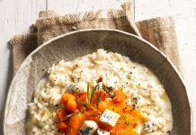 Risotto alla zucca, con castagne e formaggio erborinato