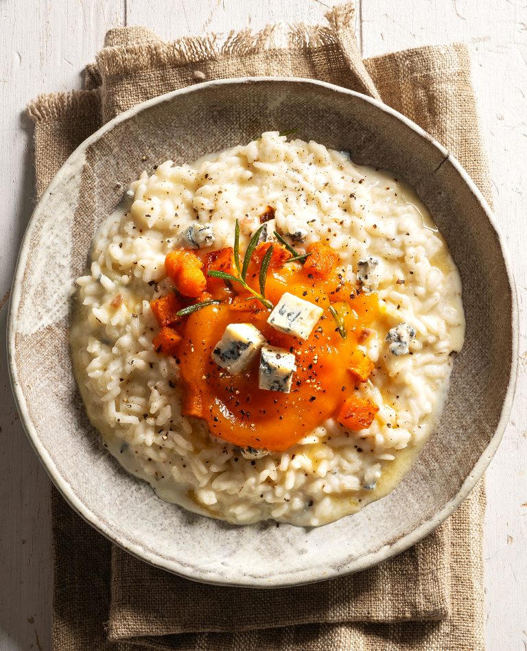 risotto-zucca-castagne Risotto alla zucca, con castagne e formaggio erborinato
