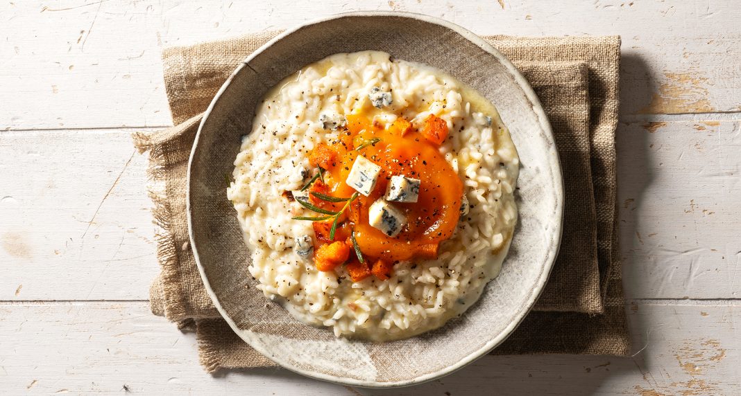 risotto-zucca-castagne-formaggio Risotto alla zucca, con castagne e formaggio erborinato