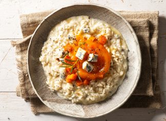 Risotto alla zucca, con castagne e formaggio erborinato