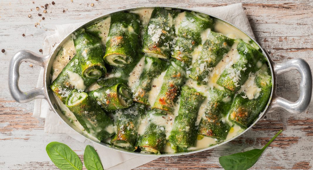 Mezzi cannelloni spinaci e cavolfiore in besciamella alla crescenza