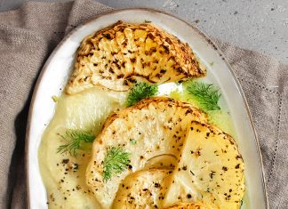 Sedano rapa steaks su purè al miso