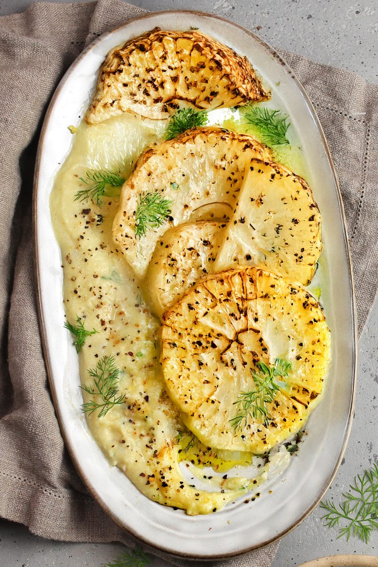 Sedano rapa steaks su purè al miso