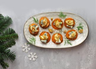 Mini millefoglie di patate dolci, gorgonzola e pere Mini millefoglie di patate dolci, gorgonzola e pere