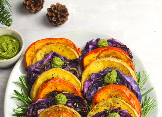 Tris di verdure al forno con pesto di pistacchi