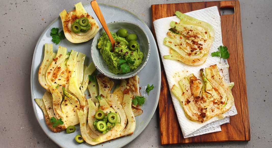 Finocchi dorati con tapenade alle olive verdi