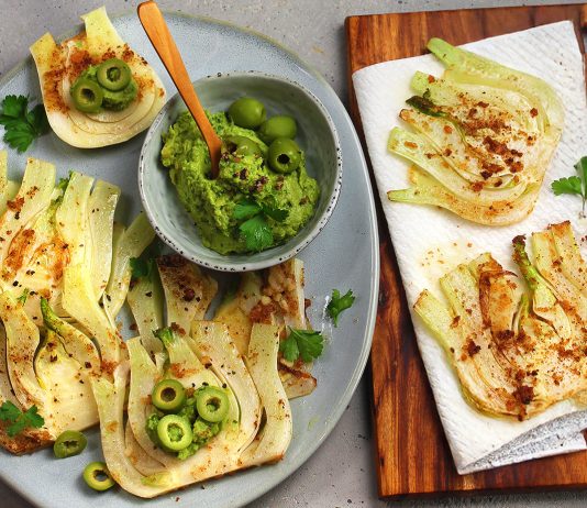 Finocchi dorati con tapenade alle olive verdi