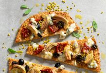 Pizza in crosta di quinoa e avena con carciofi e gorgonzola