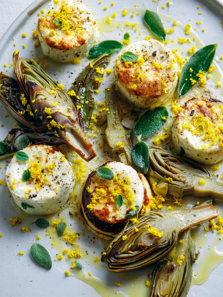 Ricottine al forno con carciofi, mimosa e maggiorana