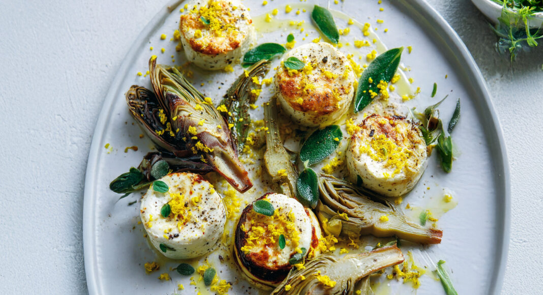 Ricottine al forno con carciofi, mimosa e maggiorana