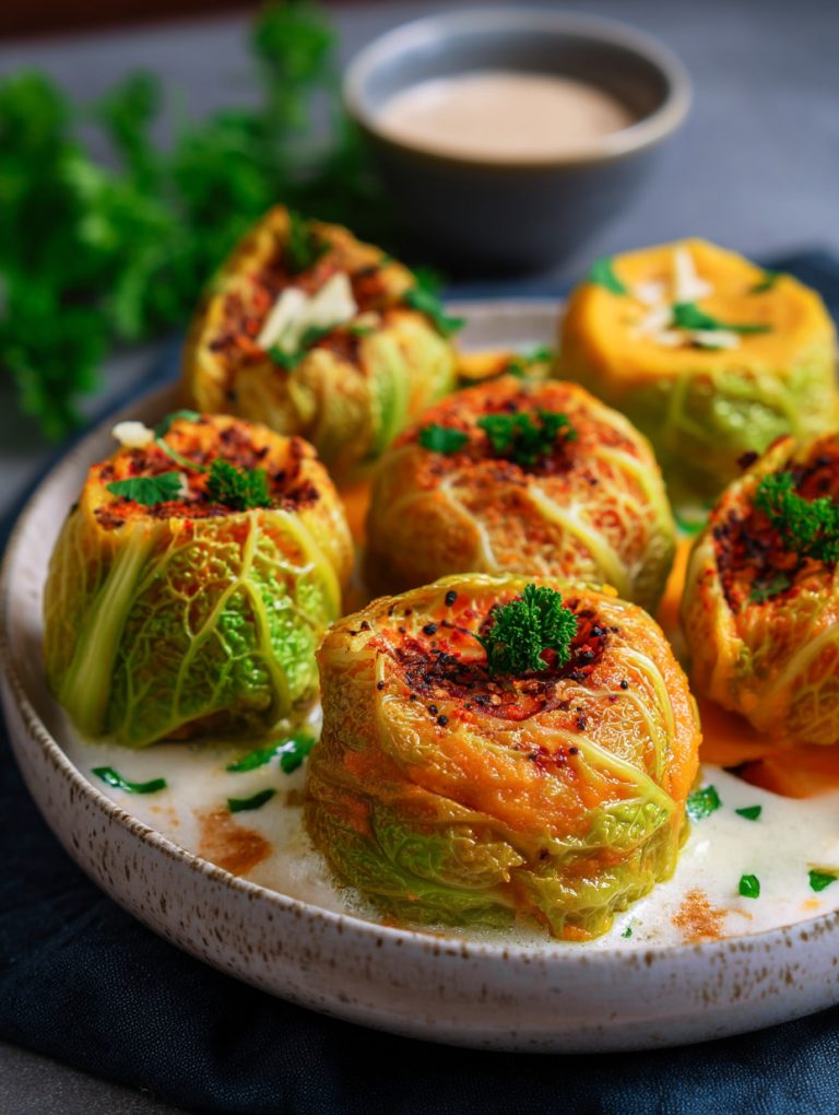 Timballini di verza ripieni di patate dolci