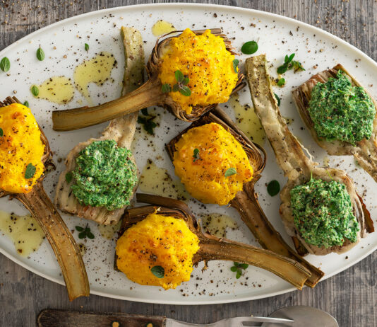 Carciofi al forno e fritti al doppio ripieno speziato