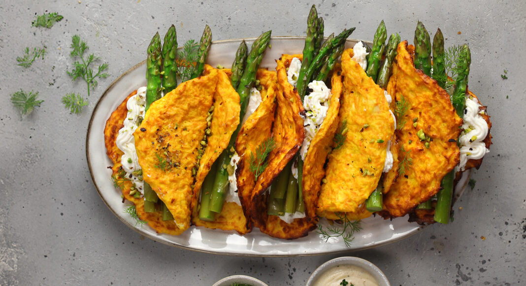 Tacos di carote, ricotta e asparagi