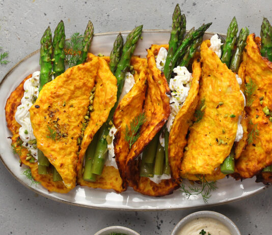 Tacos di carote, ricotta e asparagi