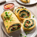 Rollè di farinata con crema di anacardi, erbette e pomodori