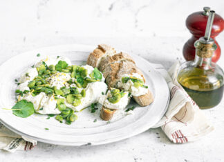Labneh di capra con fave, origano e limone