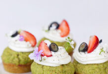 Cupcake ai piselli con crema di formaggio