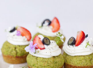 Cupcake ai piselli con crema di formaggio