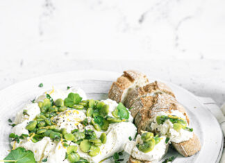 Labneh di capra con fave, origano e limone