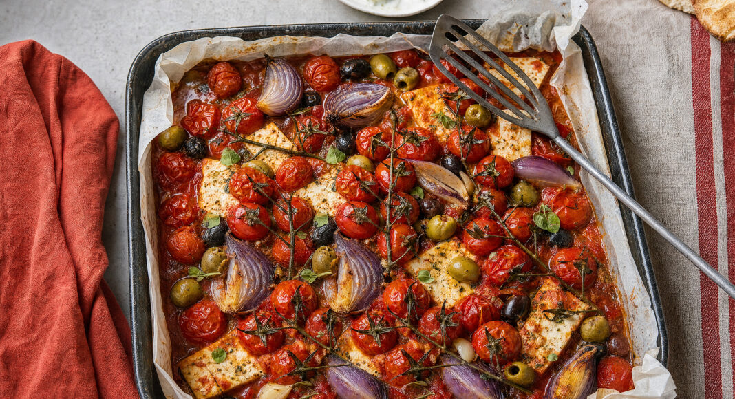 Zuppa al forno di pomodorini e feta alla greca