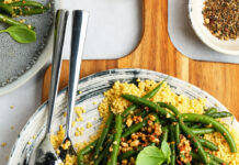 Miglio al limone con fagiolini e frutta a guscio