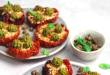 Pomodori arrosto con paté di mandorle e capperi