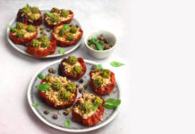 Pomodori arrosto con paté di mandorle e capperi