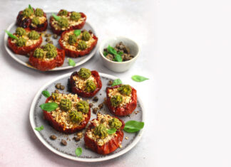 Pomodori arrosto con paté di mandorle e capperi