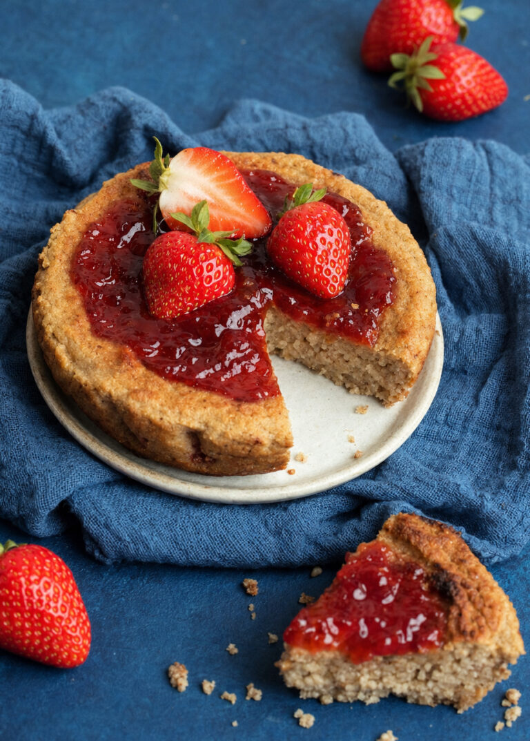 Tortina-pancake di mandorle e fragole