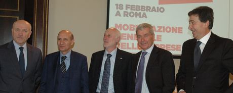 Giorgio Merletti, Confartigianati - Marco Venturi, presidente Confesercenti e presidente pro tempore di Rete Imprese Italia - Daniele Vaccarino, presidente Cna, Carlo Sangalli, presidente Confcommercio e Giacomo Basso, presidente Casartigiani