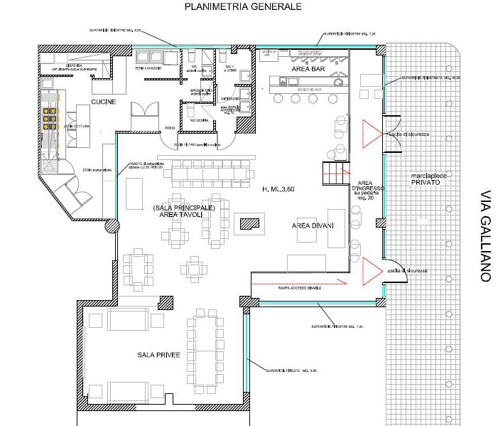 Planimetria generale del Galliano Industrial Bistrot