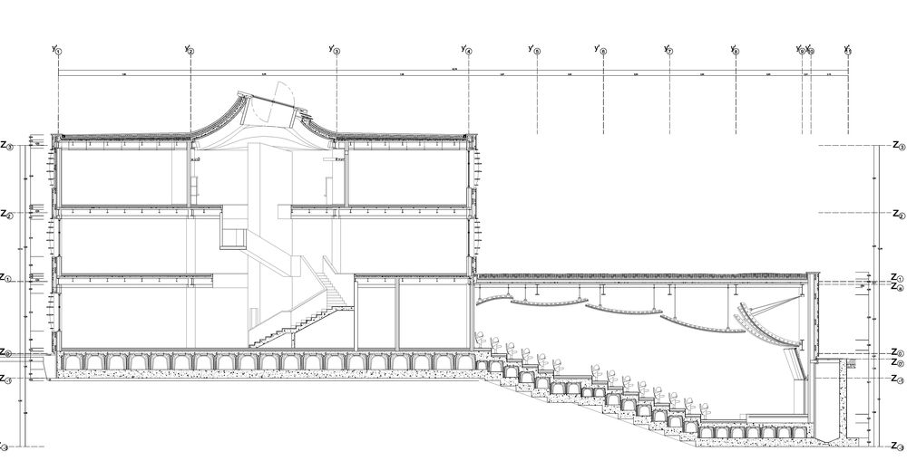 4. Sezione longitudinale del Liceo Barsanti Matteucci a Viareggio. (Disegno di Leonardo Boganini).