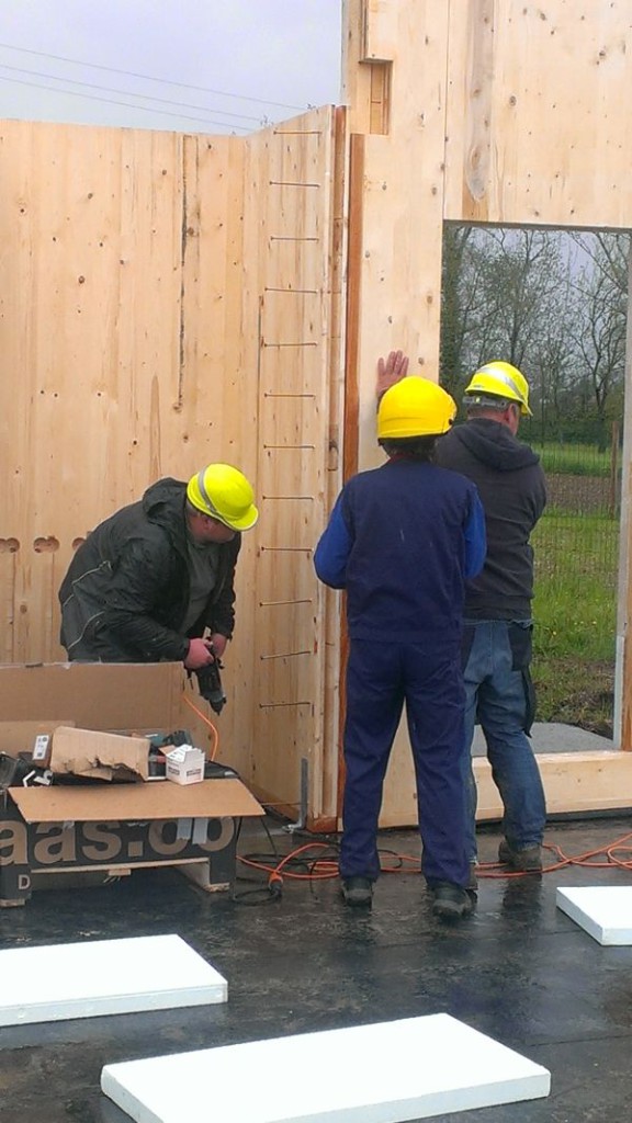 Fase di montaggio pareti esterne con dettaglio viti utilizzate per l’assemblaggio.