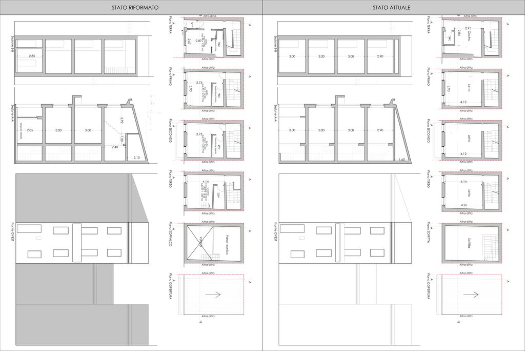 Pianta dell’intervento, prima e dopo la ristrutturazione