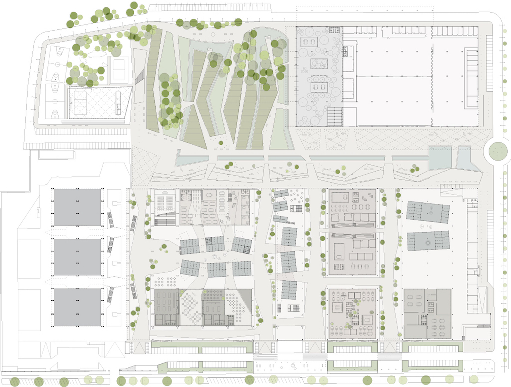 Concorso Mirafiori, planimetria del progetto finalista (foto di Mario Cipriano, Studio Baietto Battiato Bianco Architetti Associati, Officinemultiplo srl, BOX Architetti Associati, Paolo Verri, Luca Berardo, Noemi Gallo, Nicoletta Petralla, QueSiTe, Lorenzo Lamberti)