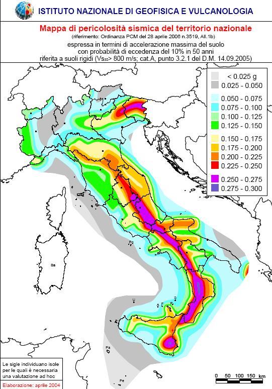 Mappatura delle aree sismiche in Italia.