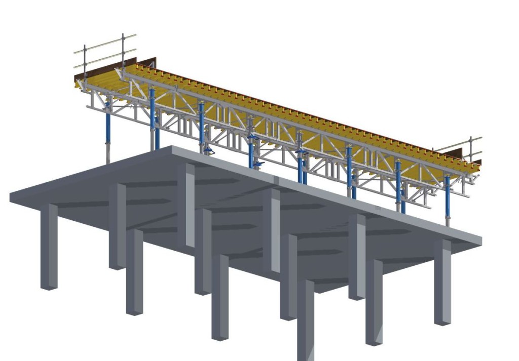 Il sistema consente anche il collegamento con delle ali laterali ribaltabili sul bordo del tavolo in modo da gestire gli spazi tra le colonne e i bordi della soletta.