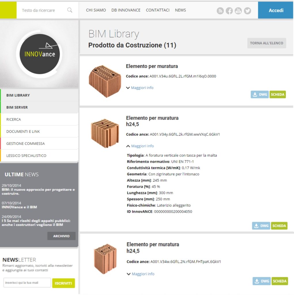 4. Schermata della BIM Library.