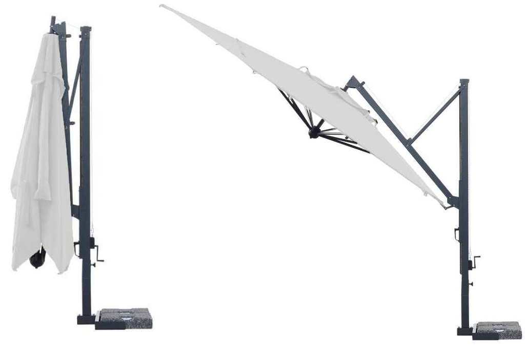 Ombrellone monobraccio retrattile chiuso e aperto (foto Pircher)