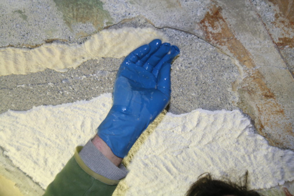 In corso d’opera, durante il cantiere del 2014, sono state eseguite alcune indagini diagnostiche che hanno permesso di approfondire meglio la conoscenza dei materiali e di adeguare correttamente gli interventi. Alcune dorature, il cielo stellato e alcuni particolari pittorici piuttosto minuti sono stati eseguiti a secco su affresco.