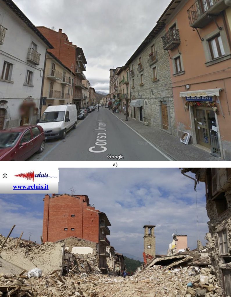 Corso Umberto I, Amatrice. Effetti del sisma (foto ReLUIS)
